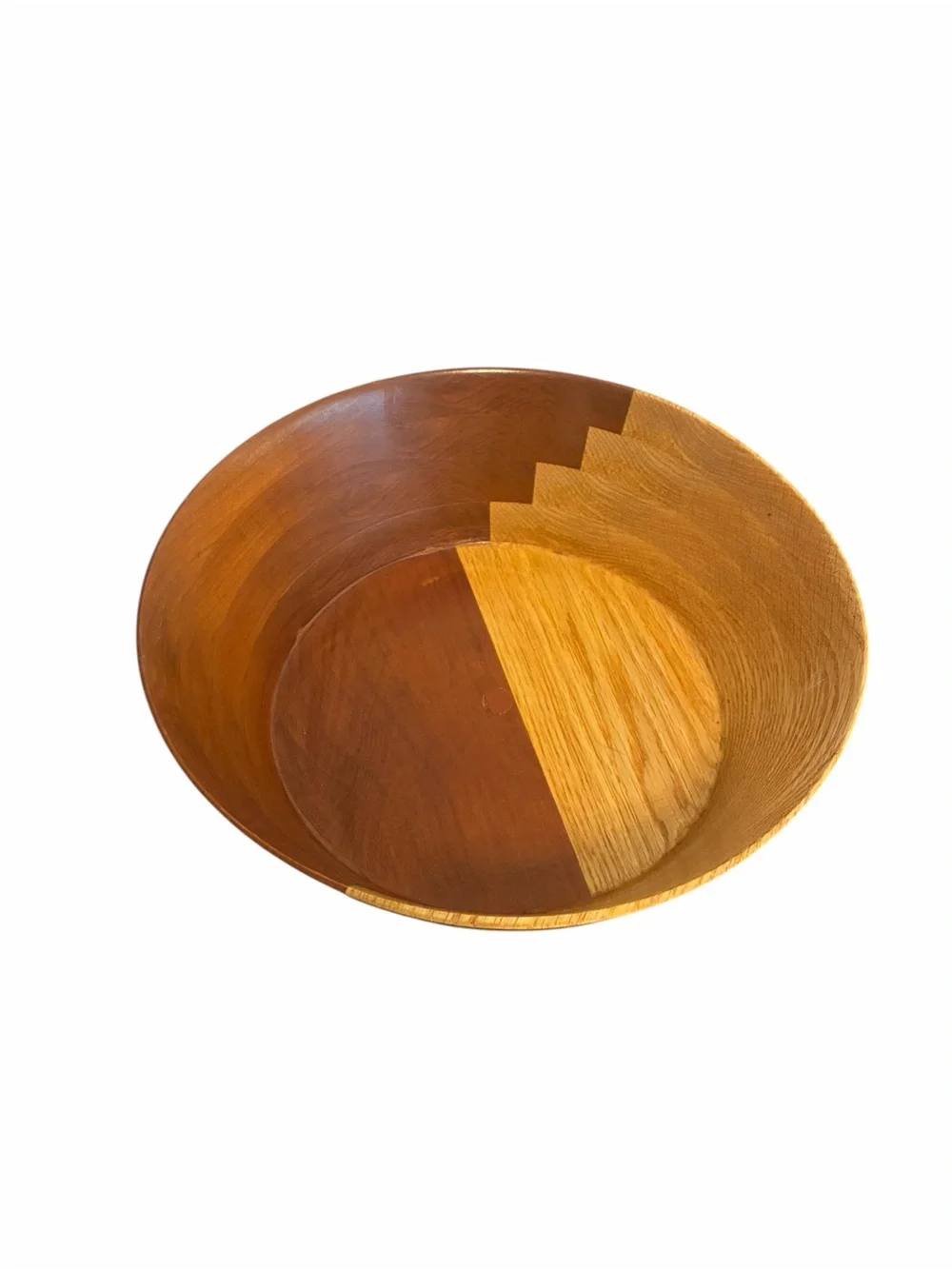 Artisan Two Tone Wooden Bowl Stepped Geometric Design Mid Century Modern Style